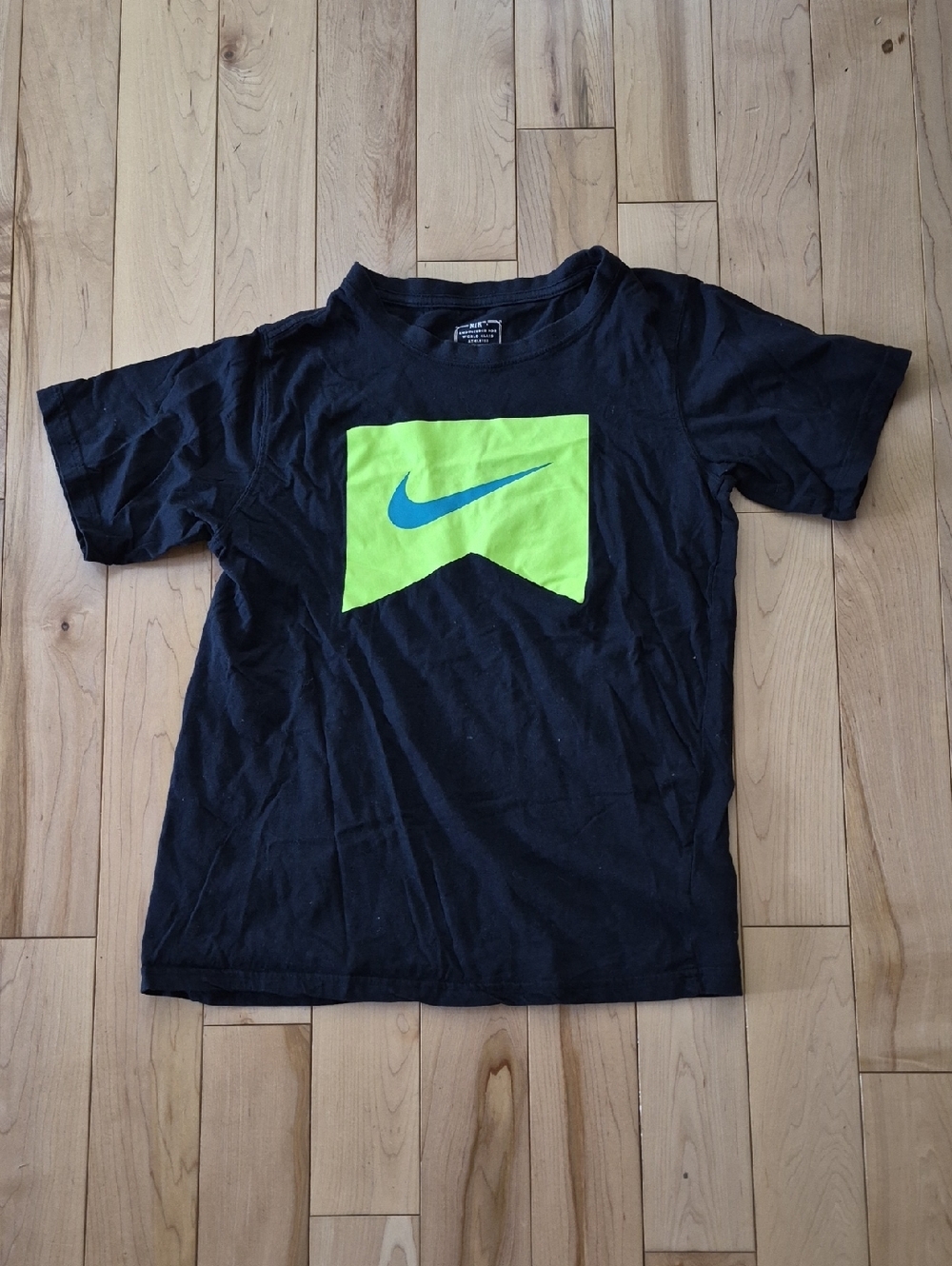 Boys Size 12 Nike Black T-Shirt with Neon Green Logo